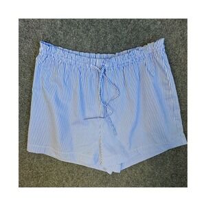 H&M Blue White Striped Paperbag Waist Cotton Shorts Drawstring Size M New